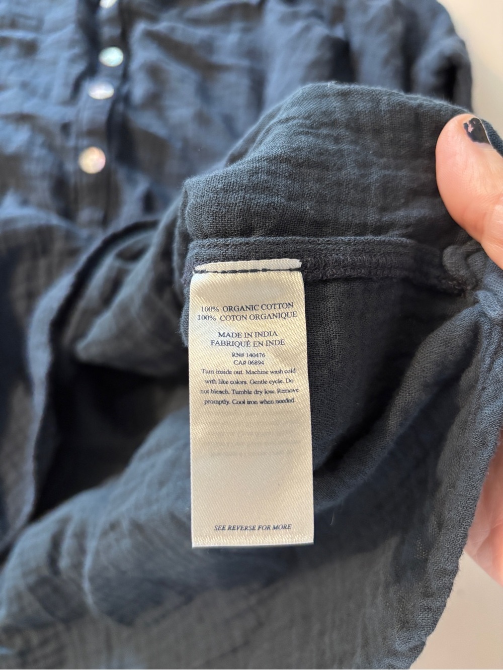 Faherty Dream Desmond Top Size Large Navy Henley Short-Sleeve Double Gauze Soft - Picture 9 of 9